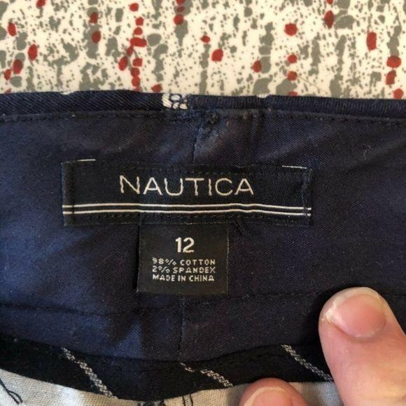 Nautica Size 12 Blue White Floral Knots Flat Front Pockets Casual Pants‎ - Picture 4 of 5